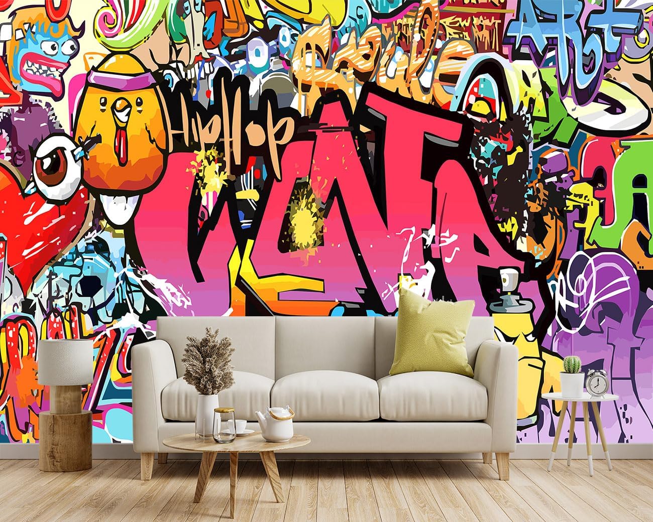 -Street Art Graffiti Wallpaper Fabric Wallpaper Living Room Bedroom Bathroom Boys Girls Children's Room Abstract Large Wall Mural- 183"x120"（ not Peel and Stick）