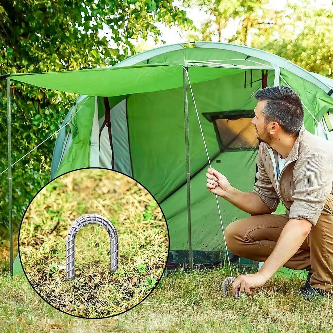 Ground-Stakes-Heavy-Duty-12 inch, U-Hook Rebar Stakes Galvanized Anti-Rust 20pcs Garden Stakes Metal Ground Anchors for Garden Dog Fence Chicken Coop Tent Trampoline Accessories Deer Fence