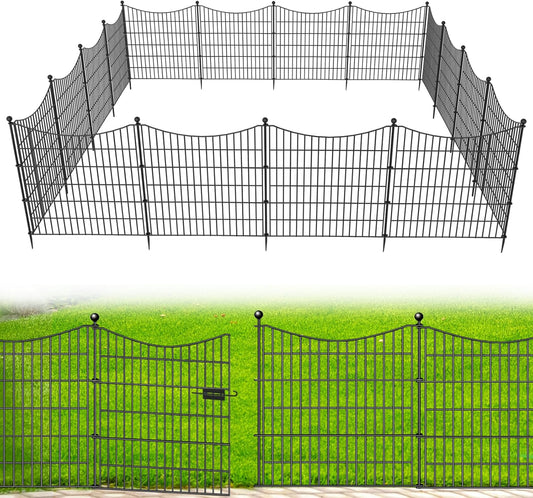 15 Panels Decorative Garden Fence with Gate, 32 in(H) X 35.4 ft(L) No Dig Dog Fence Animal Barrier Outdoor for Yard, Rustproof Metal Garden Edging and Borders, Temporary Fencing Stakes
