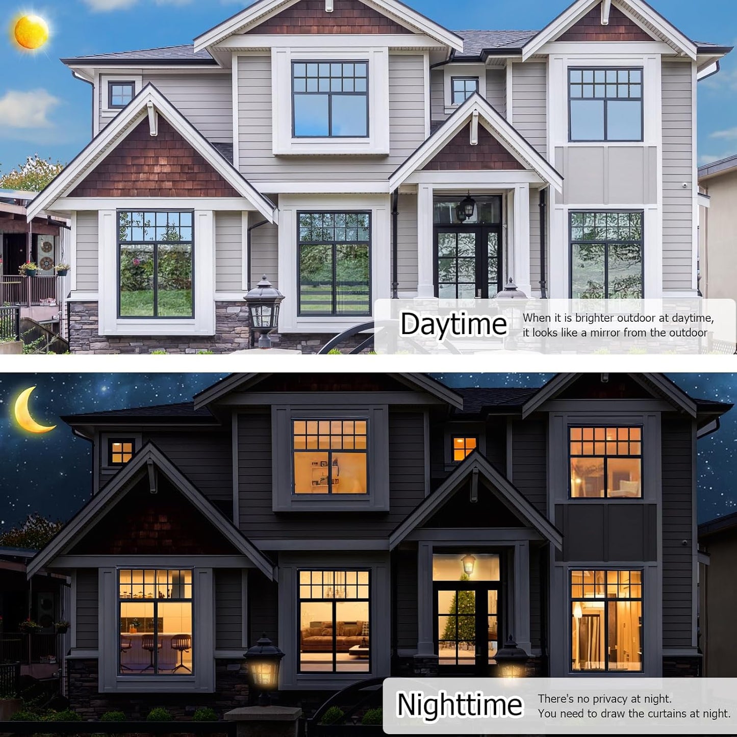 HIDBEA One Way Privacy Window Film, Daytime Privacy Sun Blocking Anti UV Reflective Window Film Heat Control Static Cling Window Tint Film for Home and Office, Silver, 23.6 x 157.5 Inch