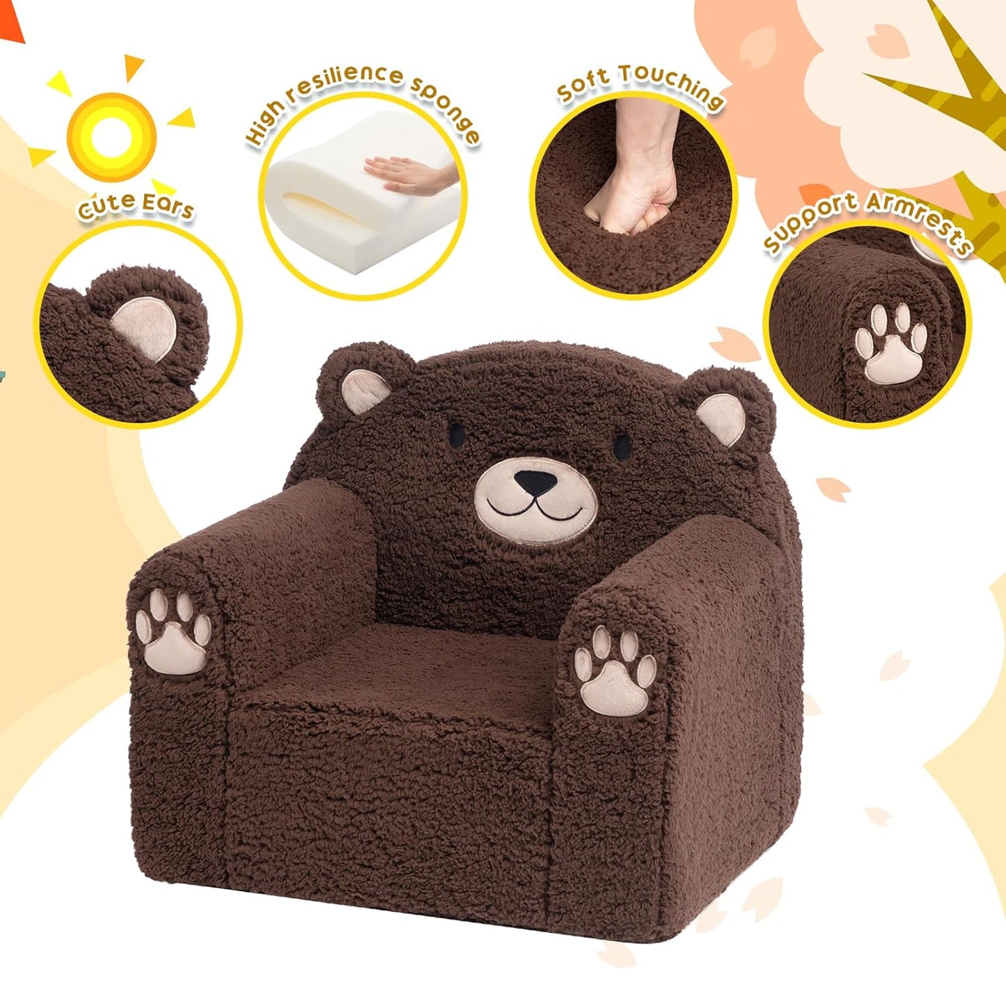 ALIMORDEN Animal Series Kid's Chair, Ultra-Soft Comfy Foam Filled Toddler Sofa Chair, Cute Animal-Shaped Design Toddler Couch, Lightweight Birthday for Baby Boys & Girls (Chocolate Bear)
