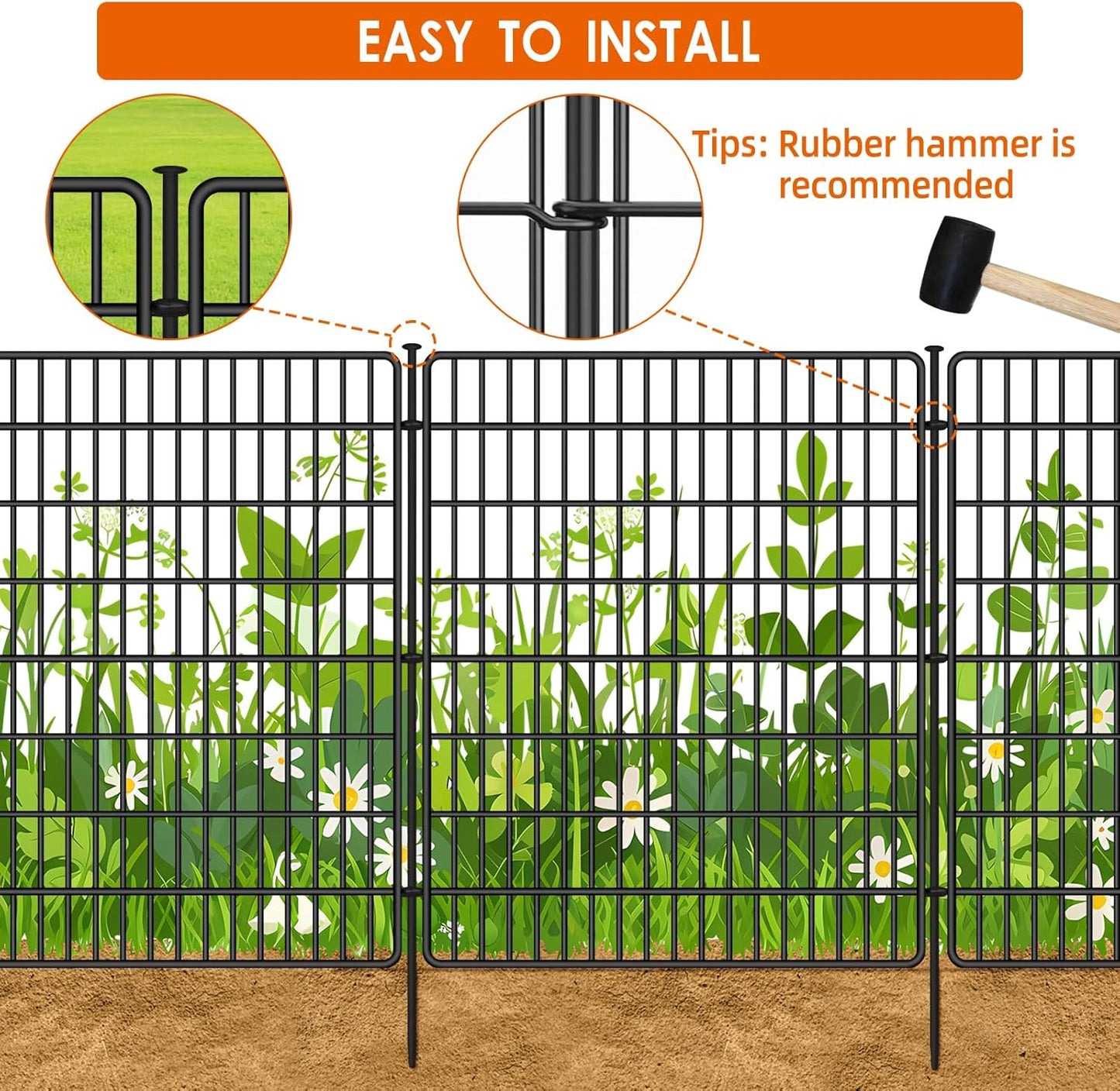 15 Panels No Dig Fence with Gate, 32 in(H) X 36 ft(L) Garden Decorative Fence Animal Barrier for Dogs, Rustproof Metal Garden Edging Border for Outdoor, Yard, Patio, Black