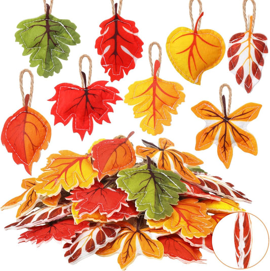 24 Pcs Fall Tree Ornaments Thanksgiving Tree Decoration 3D Felt Maple Leaf Pumpkin Hanging Ornaments for Farmhouse Harvest Autumn Fall Decorations(Maple Leaf)