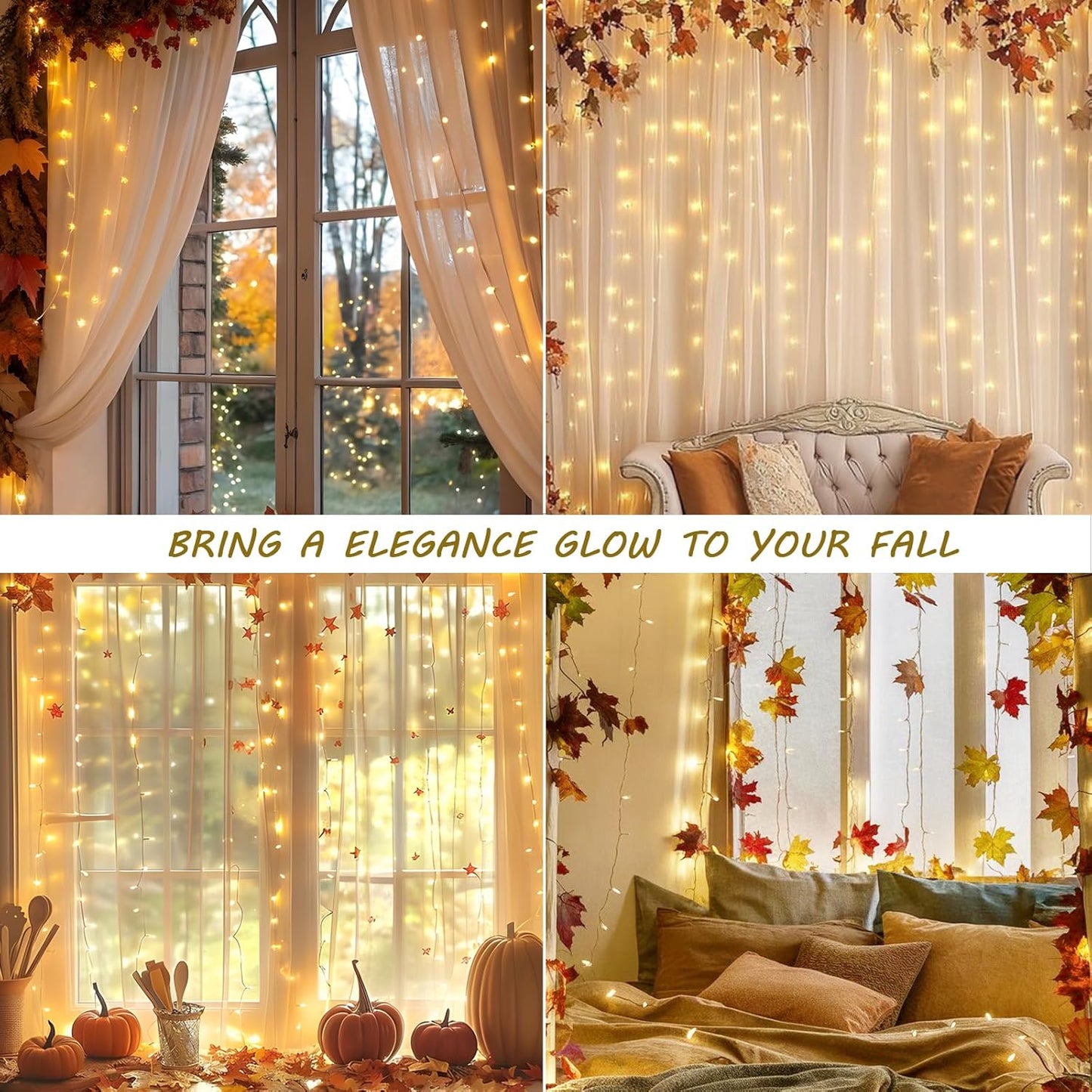 HEYFUNi 304 LED Curtain Lights Outdoor, 9.8Ft*9.8Ft Hanging String Lights Plug in with 8 Modes, Connectable Curtain Fairy Lights for Bedroom, Dorm, Christmas, Wall, Backdrop, Wedding Decor, Warm White