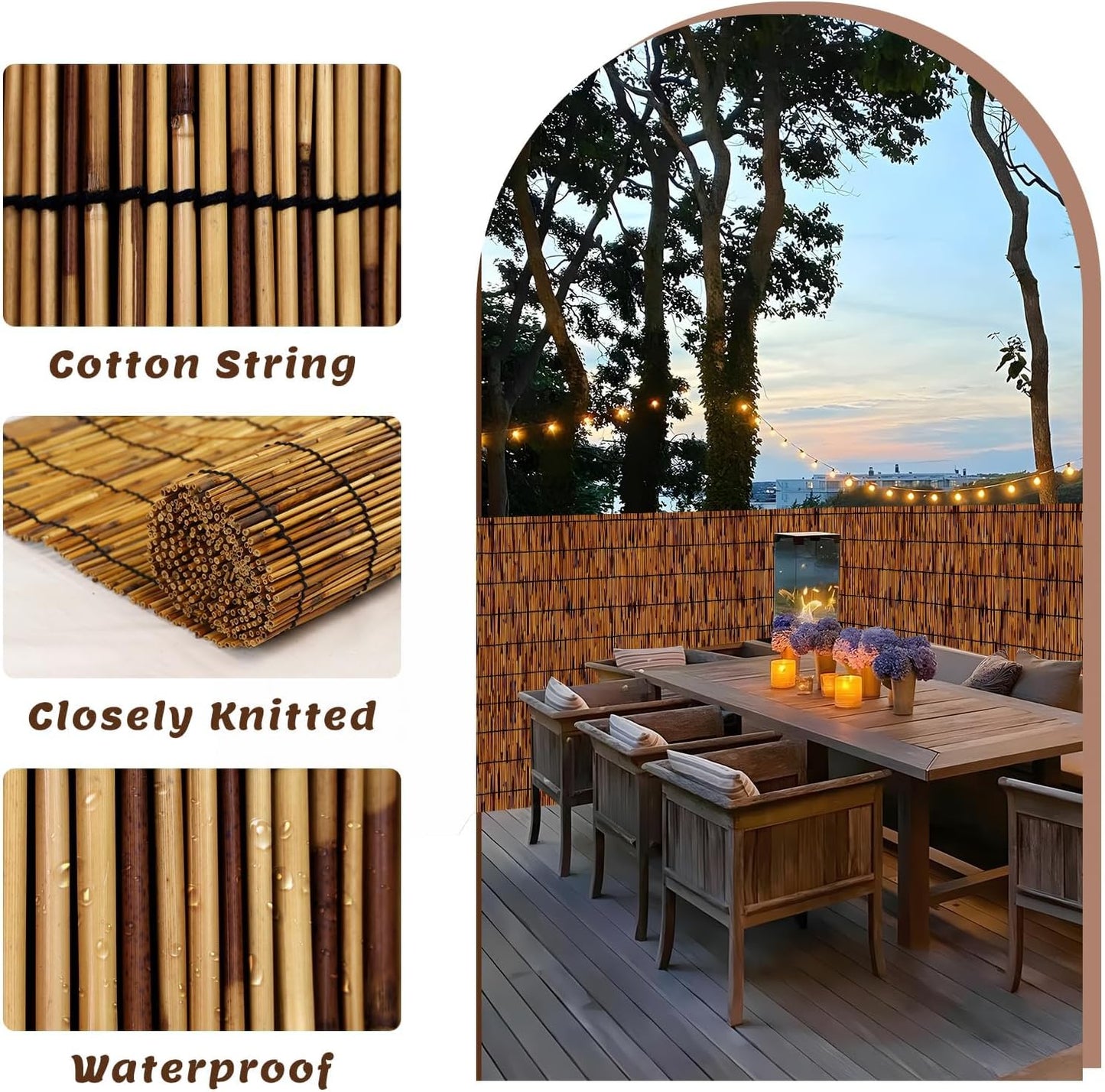 2 Pack Natural Reed Fence,6FT X 16.4FT Bamboo Fencing Privacy Reed Screening for Outdoor, Gallery, Restaurant, Hotel, Patio (Brown)