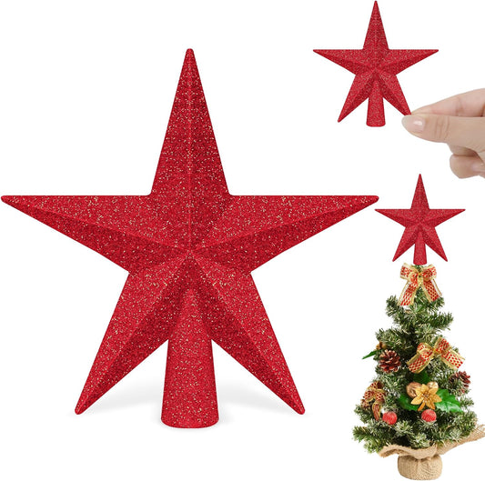 1PCS Star Tree Topper, 4" Red Christmas Tree Topper Glitter Decorations, Mini Bethlehem Star Xmas Shatterproof Tree Decorations, Waterproof Xmas Decor for Holiday Home Indoor/Outdoor Ornament
