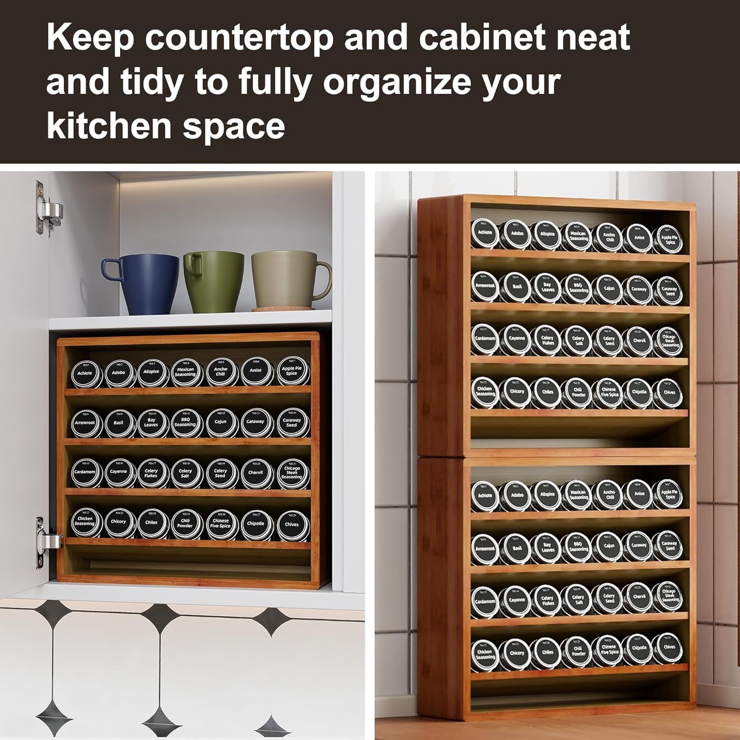 Orimade 4 Tier Spice Rack Organizer for Cabinet, Freestanding Bamboo Seasoning Rack for Countertop, Cupboard, Pantry, Kitchen, 13.18 x 4.13 x 12.2 inches(Spice Jars Not Included), Bronze