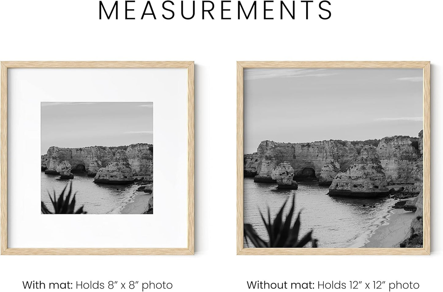 HAUS AND HUES Solid Oak Wood 12”x12” Picture Frames Matted to 8”x8” Set of 3-12x12 Photograph Frames With Mat, 12 by 12 Picture Frames Square, 12 x 12 Square Frames (Beige Oak Frames)