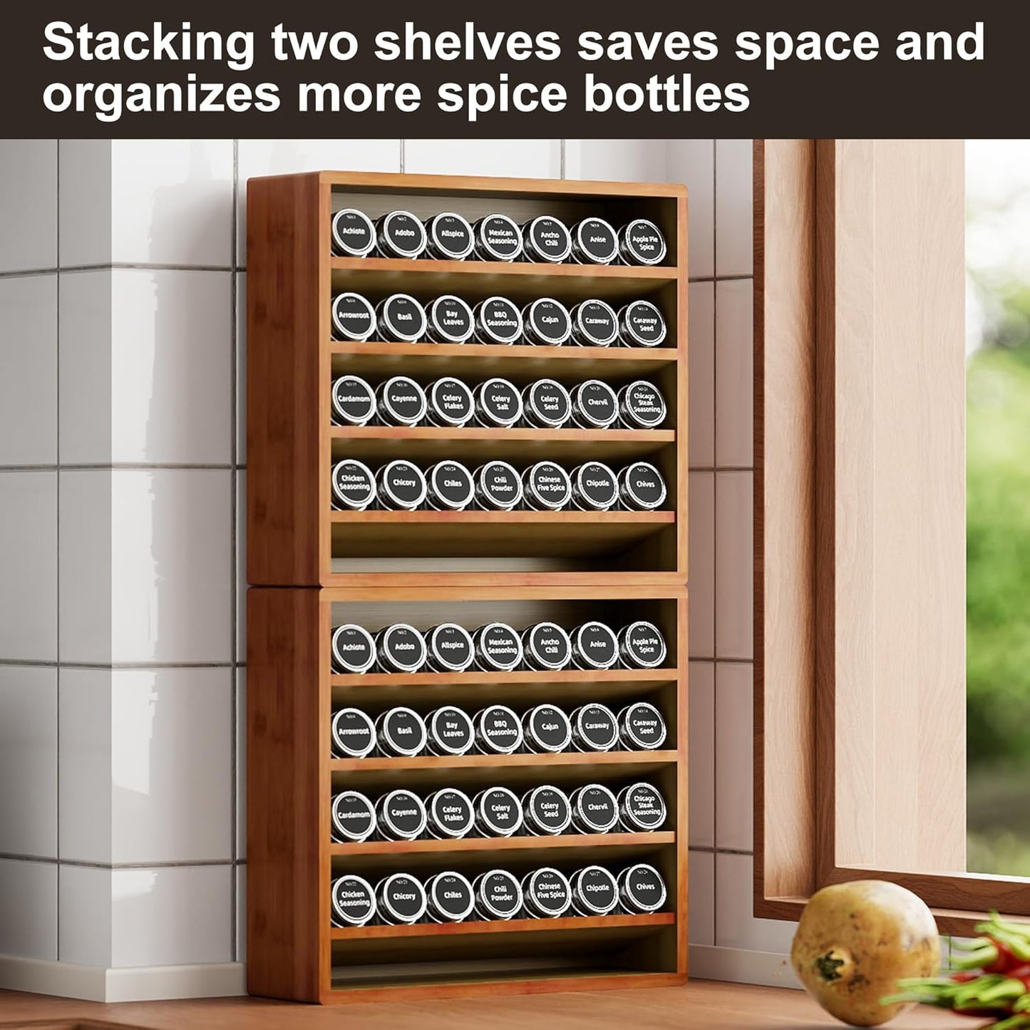 Orimade 4 Tier Spice Rack Organizer for Cabinet, Freestanding Bamboo Seasoning Rack for Countertop, Cupboard, Pantry, Kitchen, 13.18 x 4.13 x 12.2 inches(Spice Jars Not Included), Bronze