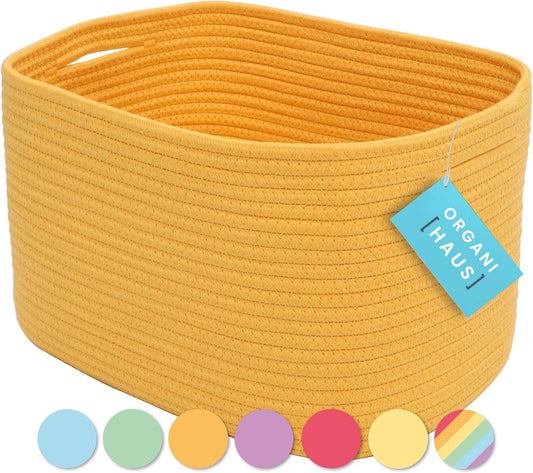 OrganiHaus Woven Storage Baskets for Organizing, Cotton Rope Organizer Bins for Shelves, Closet & Nursery, Dog Toy Basket, Decorative Bins for Toys, Towels & Books - 15x10x9, Orange