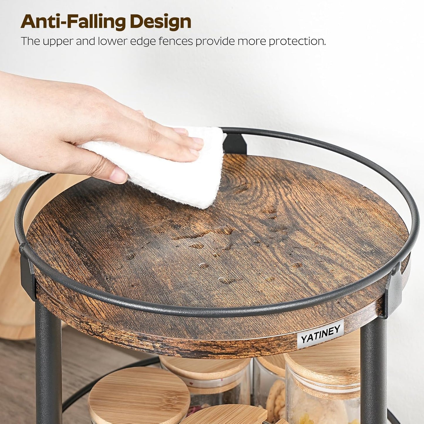 Lazy Susan Organizer, Rotating Spice Rack, 2 Tier Spice Turntable Organizer, Industrial Turntable Spice Holder, for Kitchen Countertop and Cabinet, Compact and Versatile, Rustic Brown SR22BR