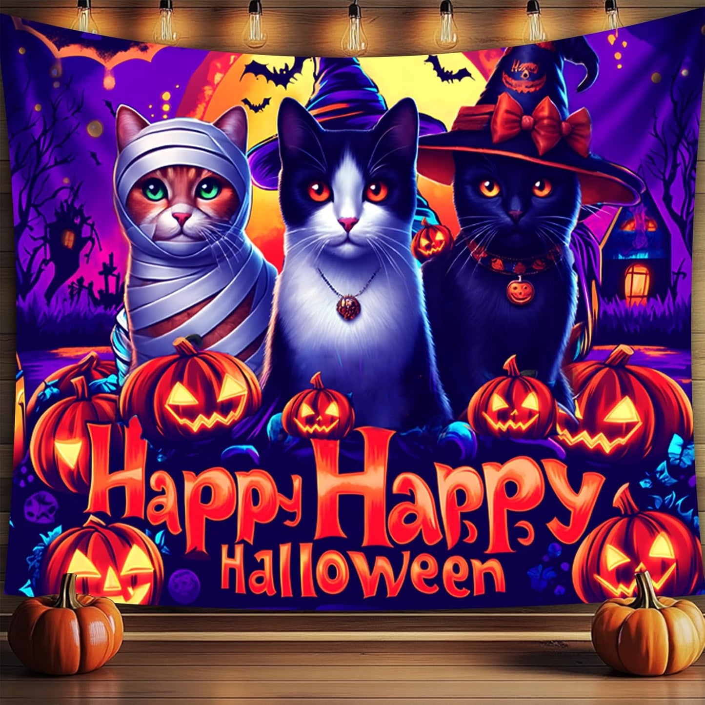 Halloween Tapestry, Blacklight Tapestry for Halloween Party Decor Hanging Tapestries Backdrop Wall Art Poster for Bedroom Dorm 90x70in