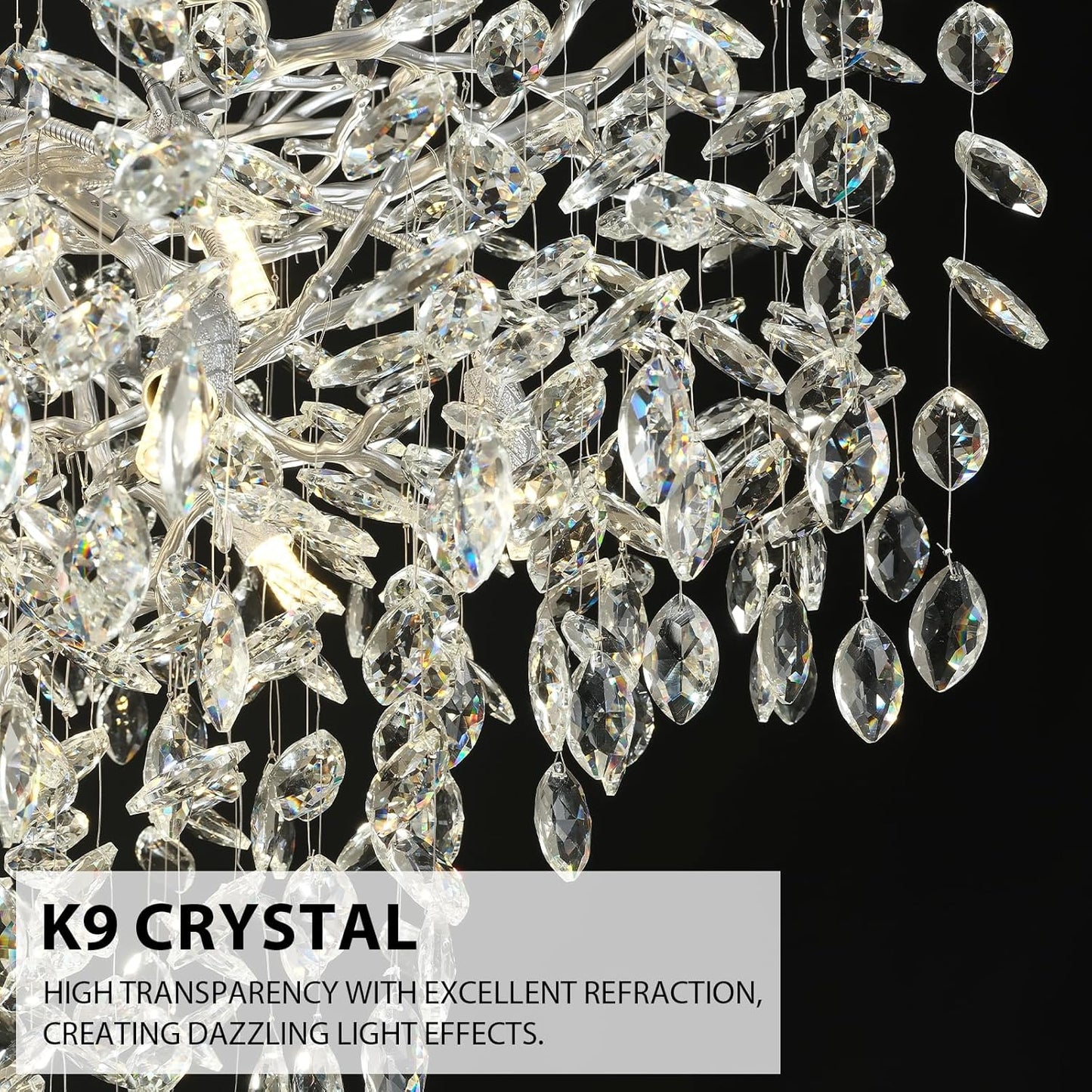 H65'' Silver Tree Branch Crystal High Ceilings Chandeliers,Modern Crystal Staircase Chandeliers, D48'' Foyer Chandelier for High Ceiling, Luxury Large Living Room Chandelier, 27-Lights