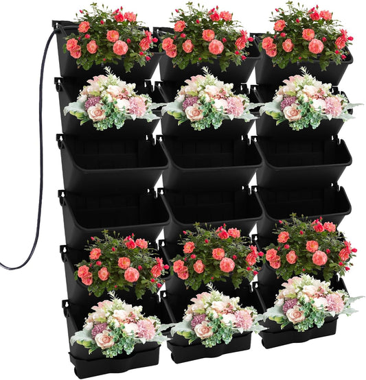 18 Pots Self-Watering Wall-Mounted Planter, 39.4”L x 39.4”H Vertical Wall Planter Self Watering Stackable Planters Vertical Garden Wall Garden Planter Outdoor Indoor for Herbs Flowers Strawberries