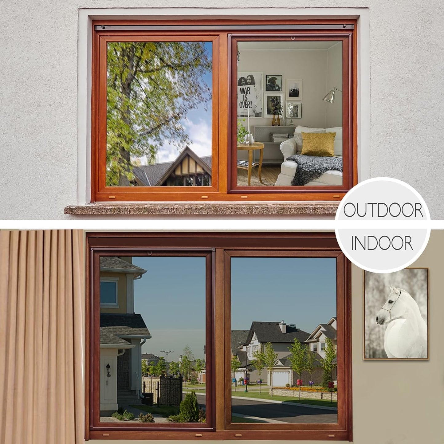 HIDBEA One Way Privacy Window Film, Daytime Mirror Reflective Heat Control UV Sun Blocking Non-Adhesive Static Cling Window Tint for Home and Office(Gray-Silver, 17.5 Inch x 6.5 Feet)