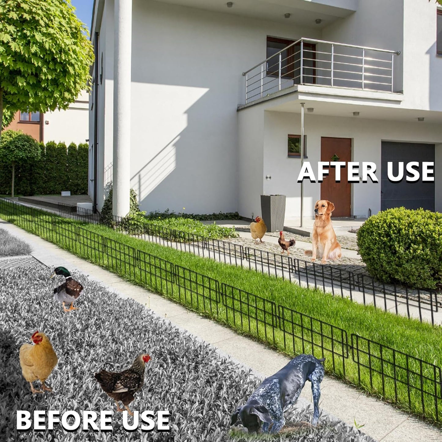 17in(H) x 10ft(L) Garden Fence Animal Barrier No Dig, 10 Panels Rustproof Small Metal Fencing, 1.5in Gap Fence Border, Outdoor Decorative Fence for Yard Dogs Rabbits