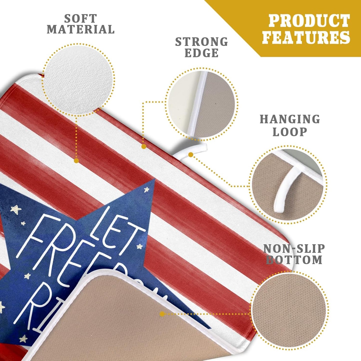 4th of July Dish Drying Mat for Kitchen Counter Patriotic Holiday Absorbent Reversible Microfiber Kitchen Countertop Protector Dishes Pad Small 16x18 inch