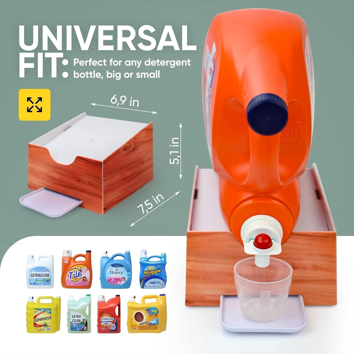 Skywin Laundry Room Organizer and Drip Tray - Soap Cup Storage for Liquid Detergent Containers (Wood)