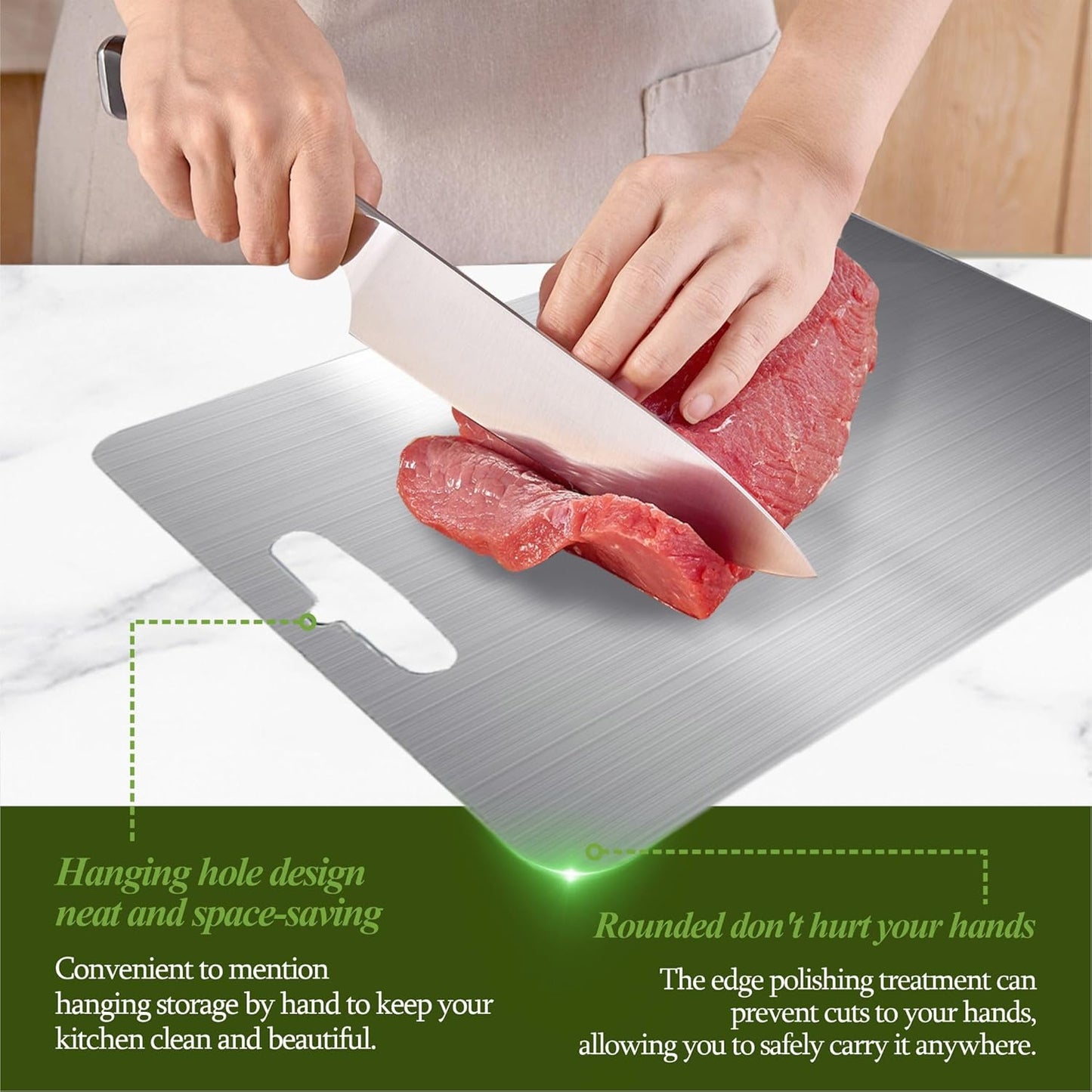 Titanium Cutting Board, 100% Pure Titanium Cutting Boards for Kitchen, Double Sided Food-Grade, Dishwasher Safe Chopping Board for Cutting Meat Vegetable Fruit (14"L x 10"W)