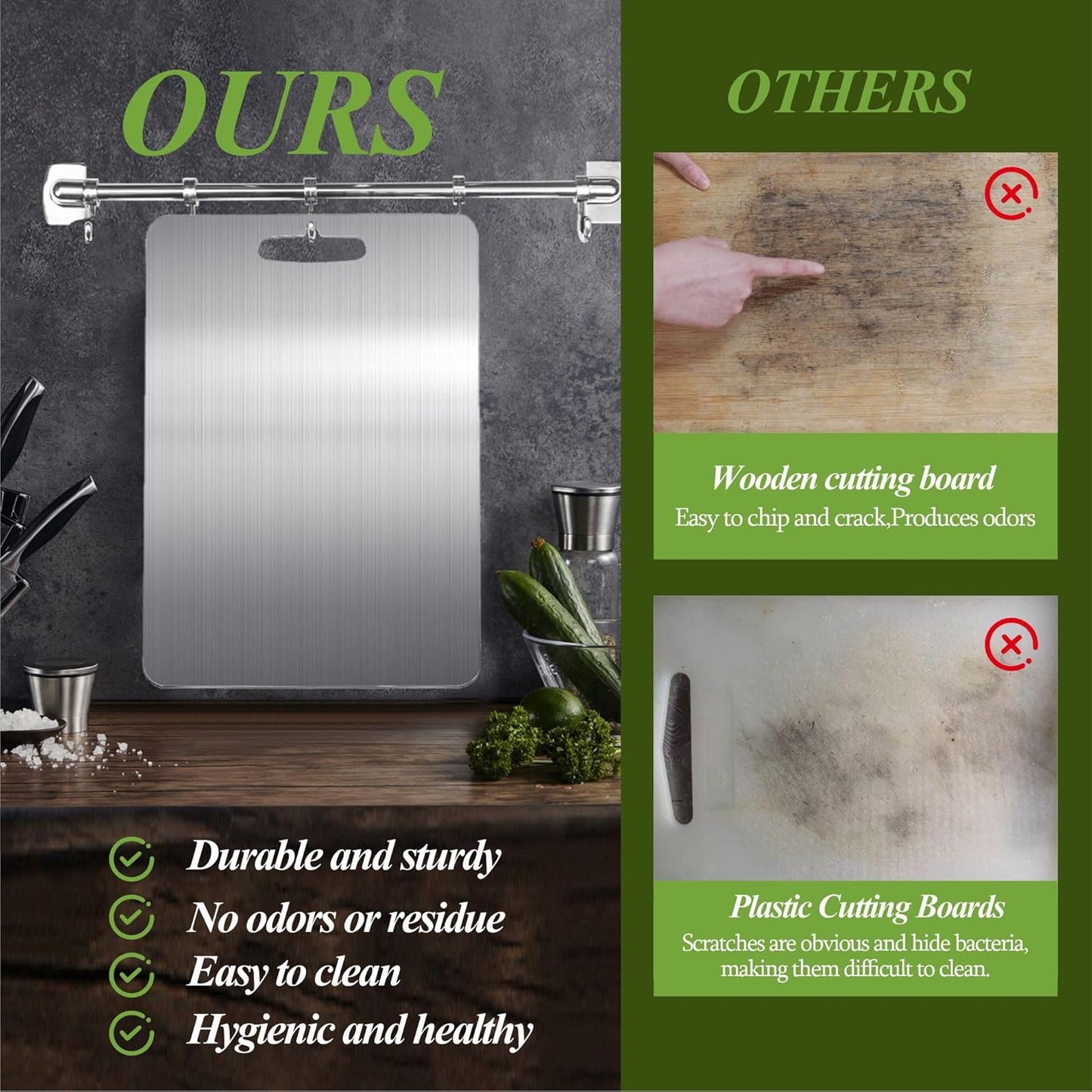 Titanium Cutting Board, 100% Pure Titanium Cutting Boards for Kitchen, Double Sided Food-Grade, Dishwasher Safe Chopping Board for Cutting Meat Vegetable Fruit (18"L x 12"W)