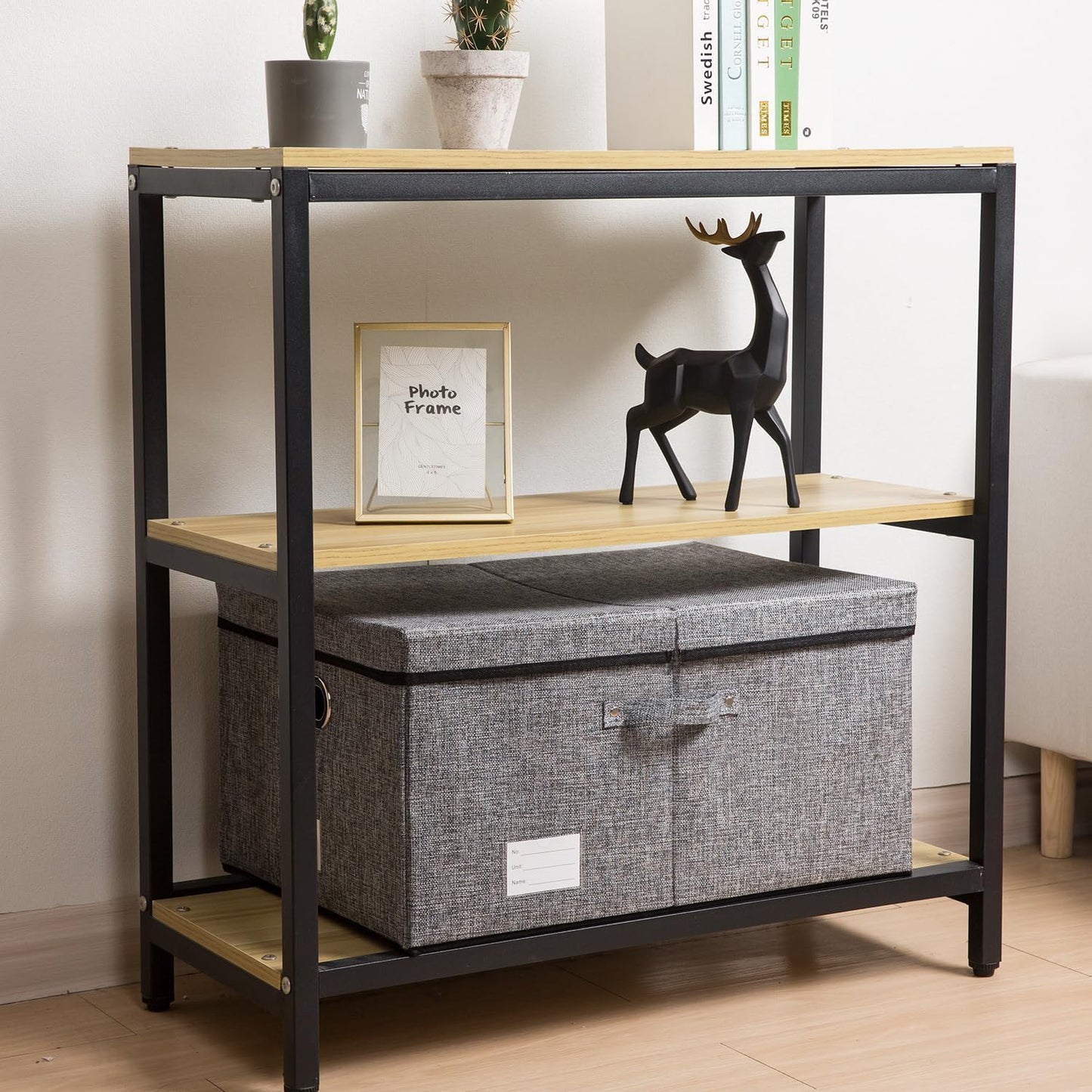 PRANDOM Storage Bins with Lids [3-Pack] Linen Fabric Foldable Storage Boxes Organizer Containers Baskets Cube with Cover (23.4X15.9X11.5) For 6+ Year Old Boys and Girls