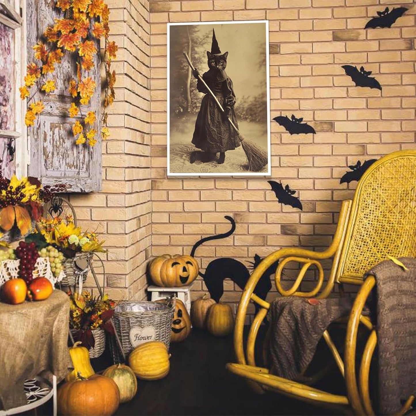 Halloween Decor Posters Black Cat Witch Canvas Wall Art Vintage Spooky Print Of Gothic Room Family Dark Academia Decorations Creepy Picture Poster Aesthetic 16X24inch Unframed