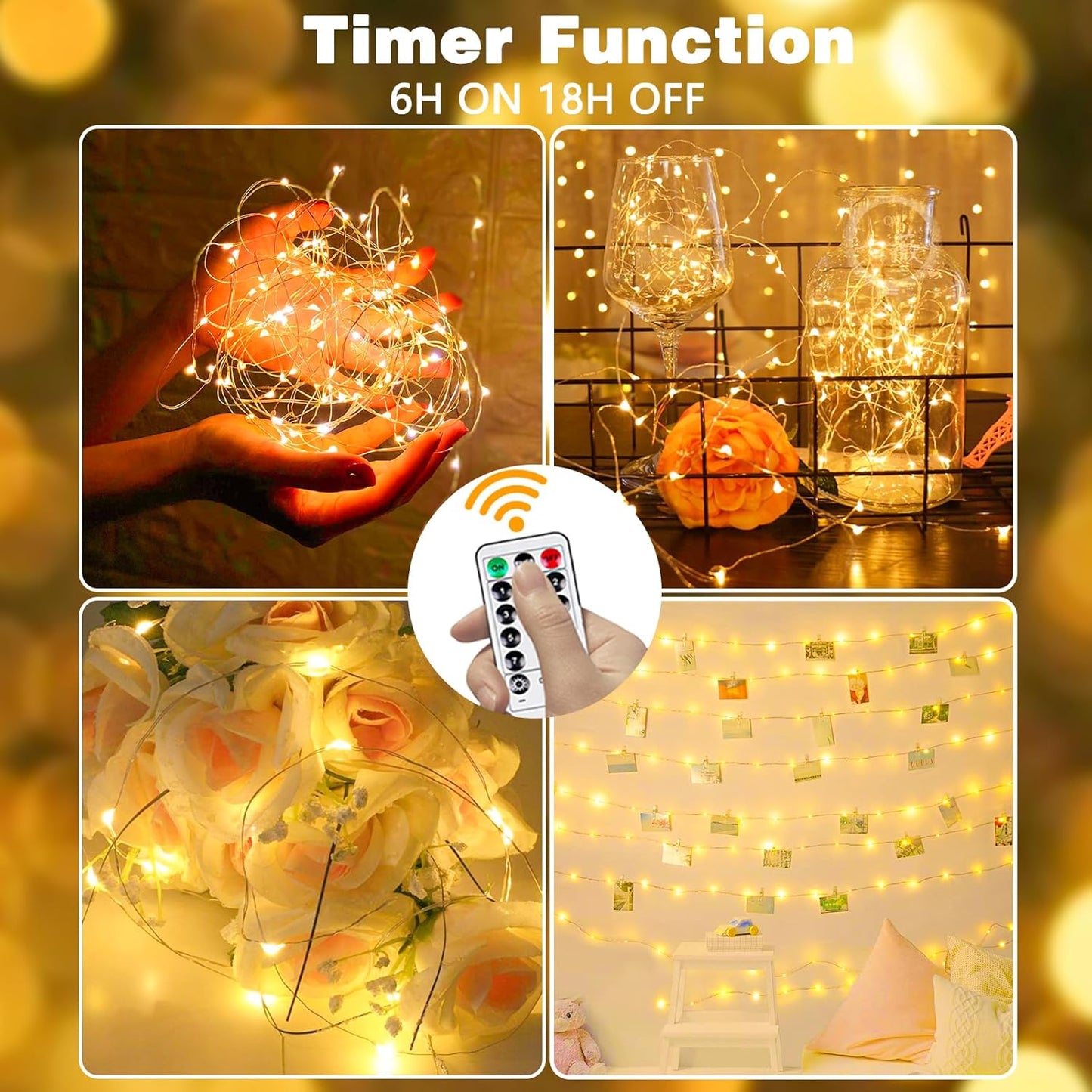 2 Pack Fairy Lights Battery Operated with Remote Control Timer, LED String Lights Outdoor Indoor, 8 Mode Twinkle Lights for Christmas Party Wedding Birthday Bedroom Décor (Warm White)