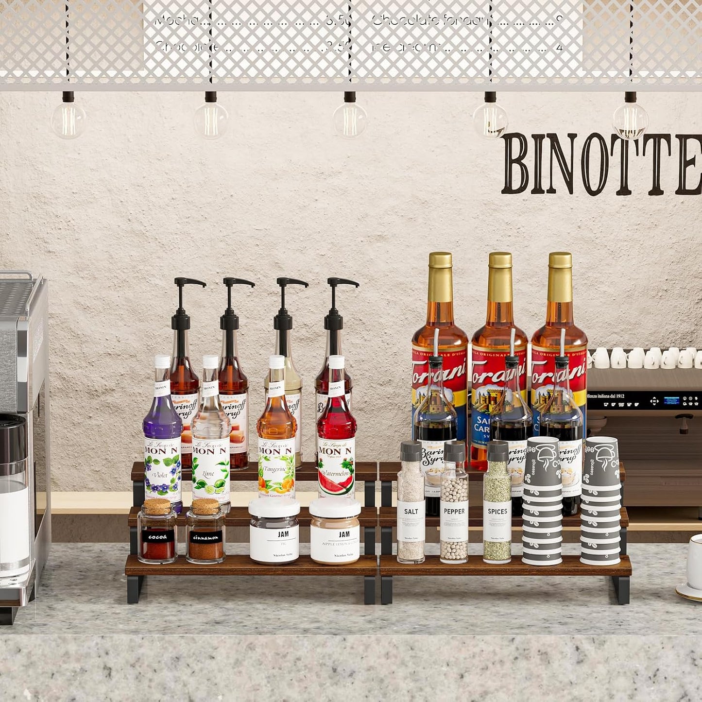 Giikin 3-Tier Spice Rack, 13.8 Inch Wood Countertop Spice Storage Holder, Kitchen Pantry Cabinet Organizer Cupboard for Spice Bottles, Jars, Seasonings, Baking Supplies, Metal Frame(Set of 2)