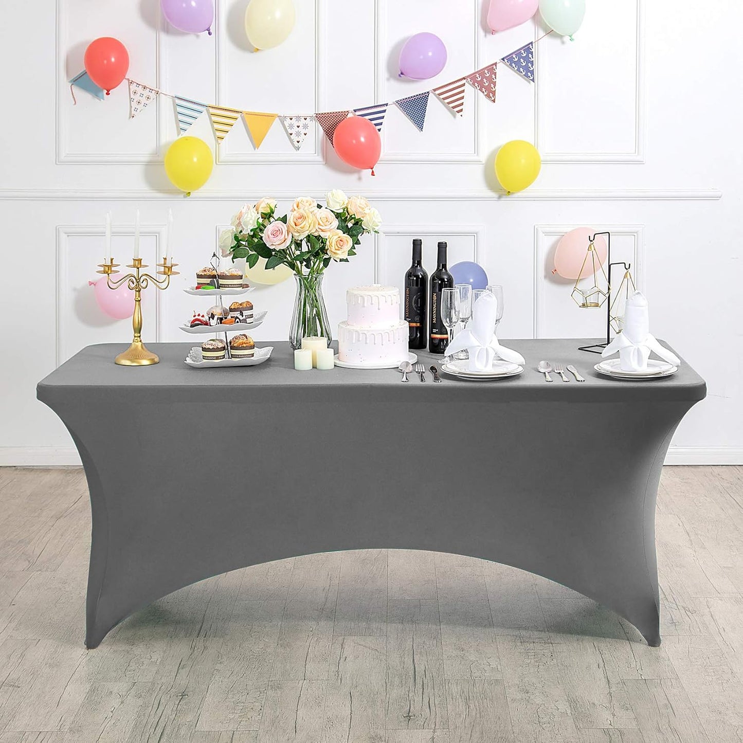 2Pack Spandex Table Cover for 8FT or 4ft or 6ft Table Universal Fitted Stretch Tablecloth for Party, Banquet, Wedding and Events-Gray