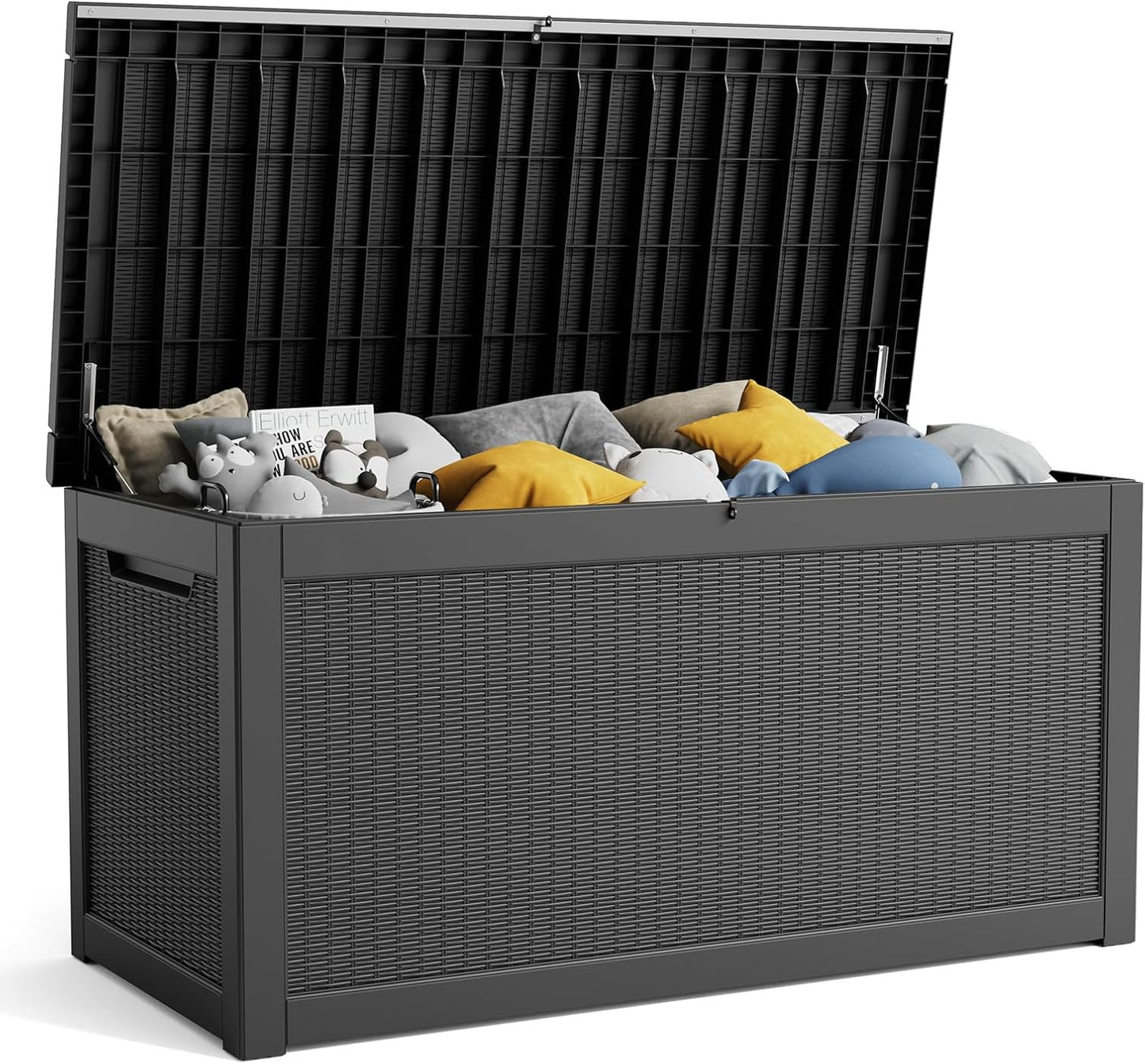 260 Gallon Resin Deck Box, Lockable Patio Outdoor Storage Box for Furniture, Garden Tools and Tools Storage, Waterproof Outside Storage Boxes - Black