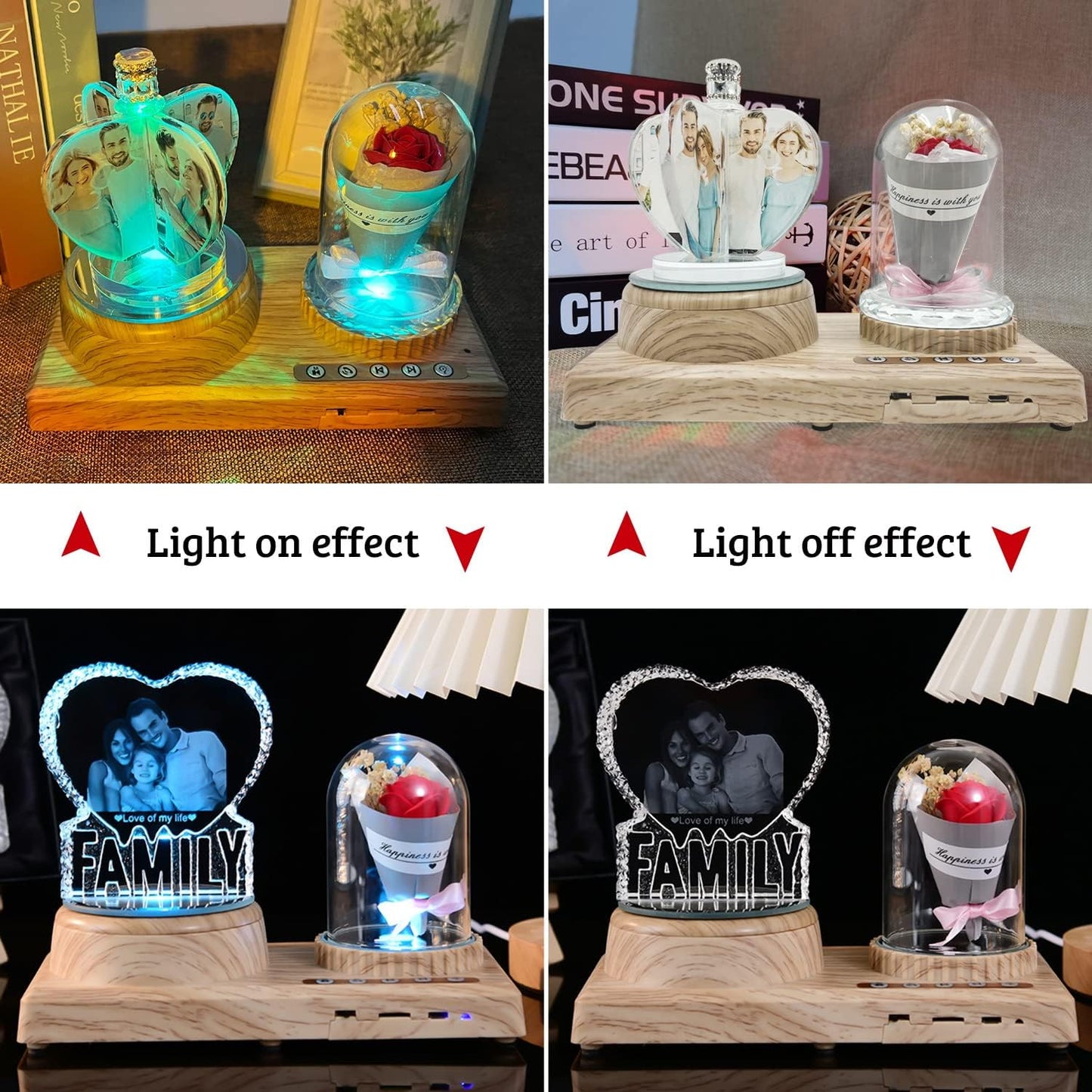 2D Crystal Photo, Personalized Gift with Your Own Photo Lamp, Custom Photos Crystal Night Light Gifts USB Low Power Lamp Birthday Christmas Family, Lover, Baby, Child Gifts
