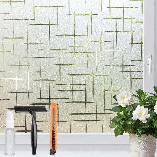 HIDBEA Window Privacy Film, Decorative Staic Cling Frosting Film, Heat Control UV Blocking Non-Adhesive Window Sticker for Home, Cross Pattern,35.4 X 78.7 Inches