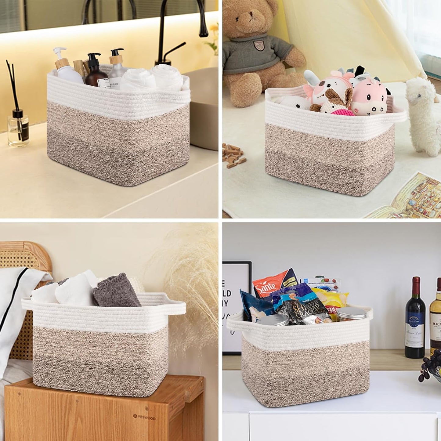 Storage Basket for Organizing, Woven Baskets for Storage, Rectangle Decorative Baskets for Shleves, Closet, Toys, Books, Nursery Organizer Bins - Pack of 3 (Gradient Yellow)