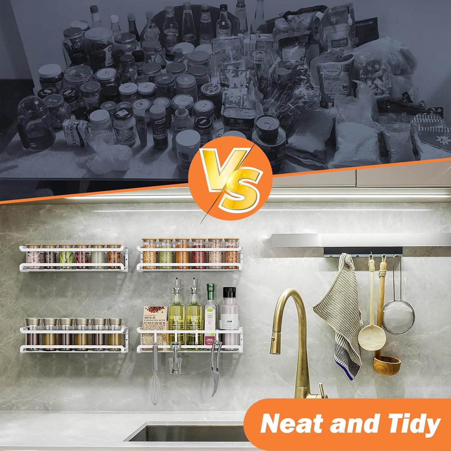 Spice Rack wall mounted 2 Pack, Space-Saving Spice Organizer for Spice Jars and Seasonings,Screw or Adhesive Hanging Spice Rack Organizer for Your Kitchen Cabinet,or Pantry Door,White