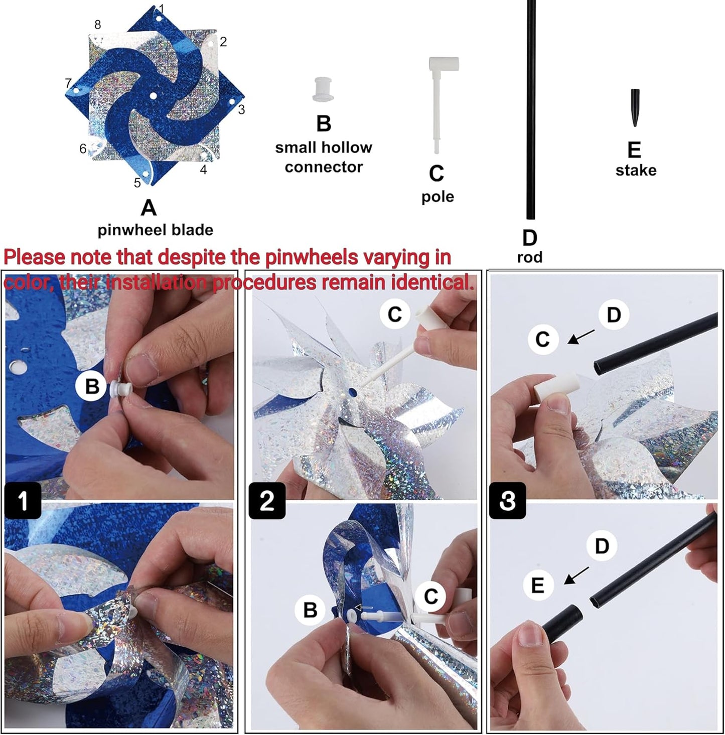 Hausse 10 Pack Reflective Pinwheels with Stakes, Extra Sparkly Pin Wheel for Garden Decor, Bird Repellent Devices Deterrent to Scare Birds Away from Yard Patio Farm, Golden