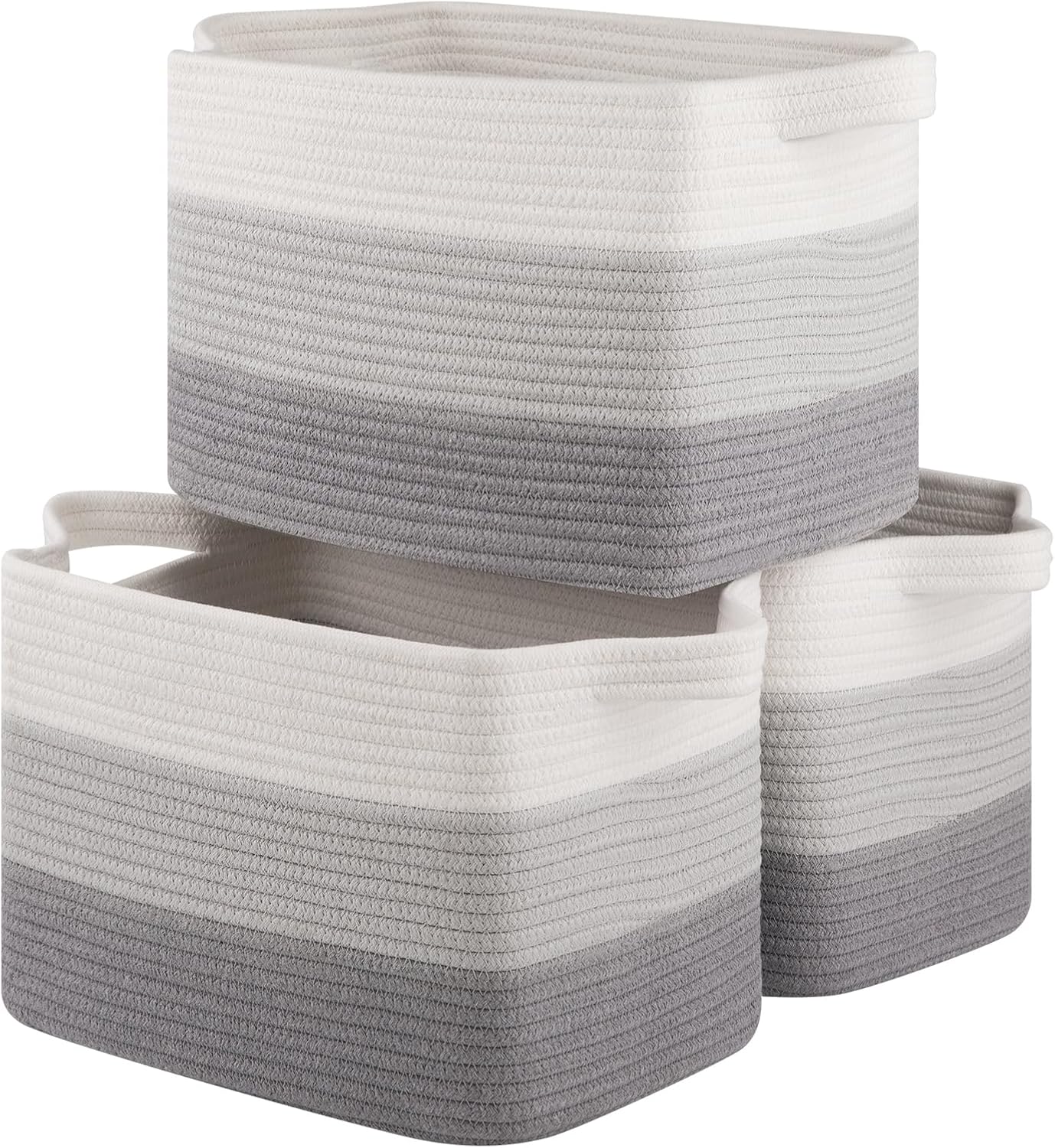 Storage Basket for Organizing, Woven Baskets for Storage, Rectangle Decorative Baskets for Shleves, Closet, Toys, Books, Nursery Organizer Bins - Pack of 3 (Gradient Gray)