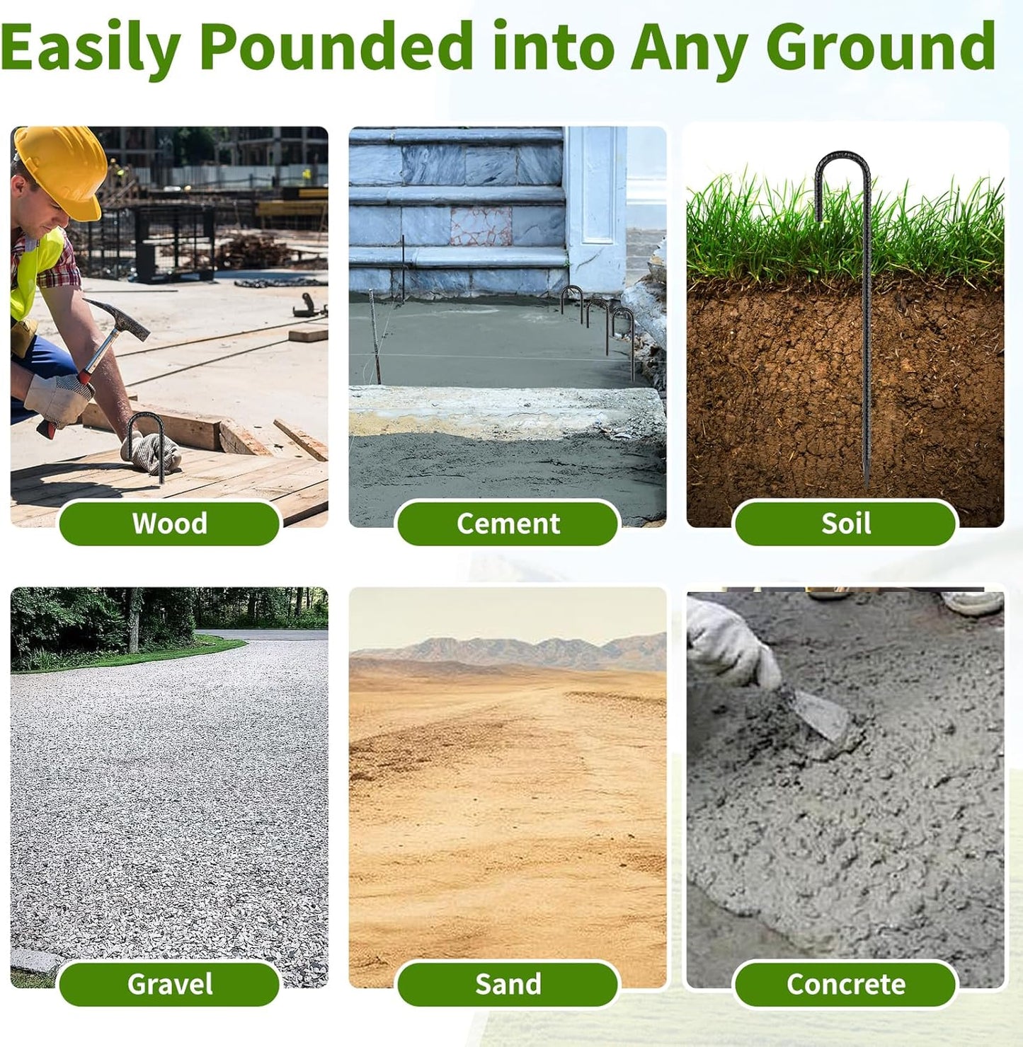 24 inches J Hook Rebar Stakes (16-Pack), Extra Long Garden Stakes with Chisel Point End Steel Rebar Ground Stakes for Tent Chain Link Fence and Outdoor Decorations Black Coated