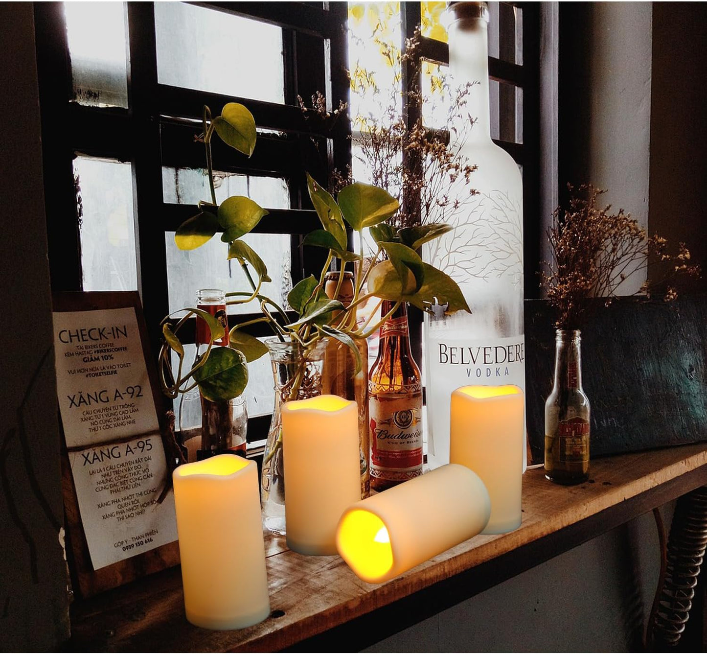 12PACK Outdoor Plastic flameless Candles with Remote Control and Timer, LED Flickering Battery Operated Electric Pillar Candles (D3 xH5.5) for Camping, Weddings, Home Decoration