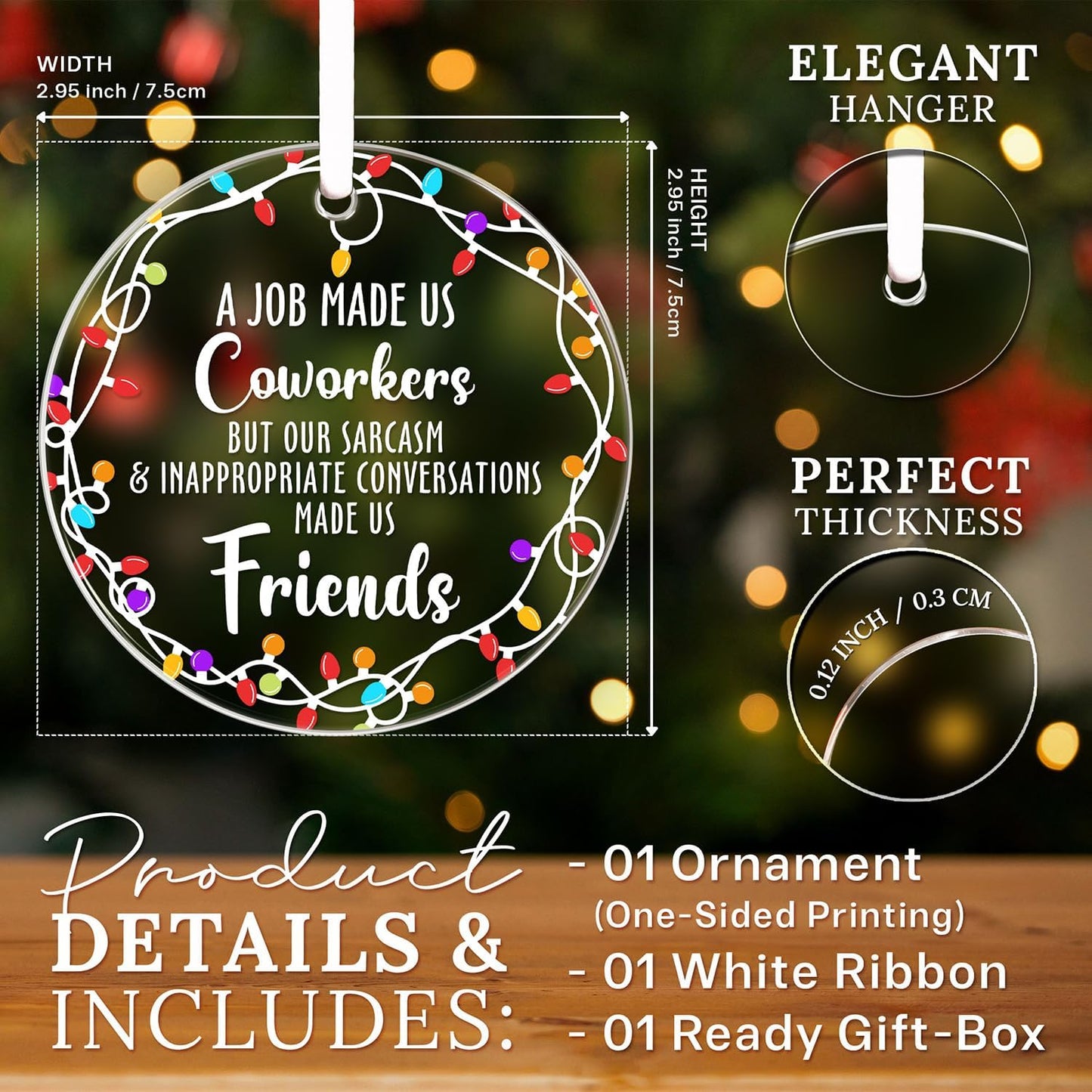 HEXMOZ Coworker Ornament - Christmas Coworkers Gifts for Work Besties, Work Friends - White Elephant, Funny Secret Santa Office Ideas for Women, Men - Acrylic Ornament 2025 Decoration