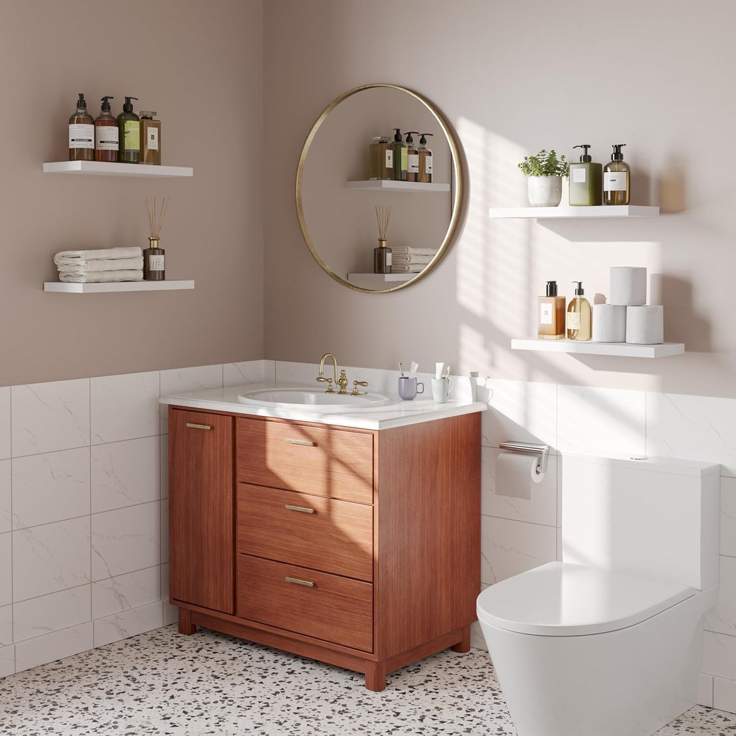 16’’White Floating Shelves for Wall Set of 4,Rustic Wood Shelf for Room Decor/Storage/Display,Small Bookshelf,Wall Mounted Hanging Shelves for Bedroom, Bathroom, Living Room, Kitchen