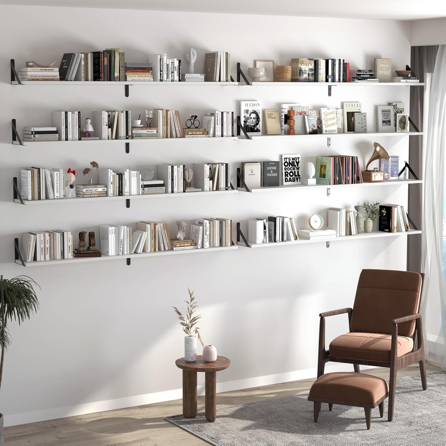 Heimlove 48 Inch Large Wall Bookshelves Set of 3, Wall Mounted Bookshelves,Heavy Duty Wooden Shelves for Living Room,Bedroom,Kitchen,Laundry Room Storage & Decor