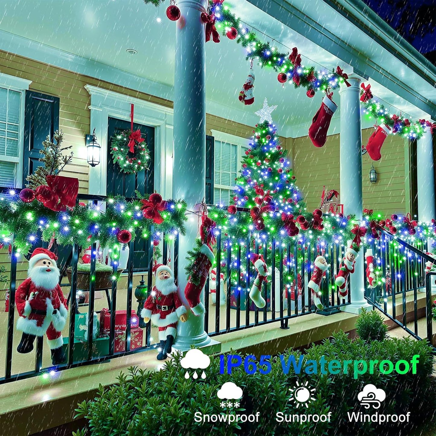 100FT 300 LED Christmas Lights Outdoor, Christmas Tree Lights with 8 Modes Waterproof, Plug in Green Wire String Twinkle Light for Indoor Xmas House Patio Yard Decorations, Blue Green