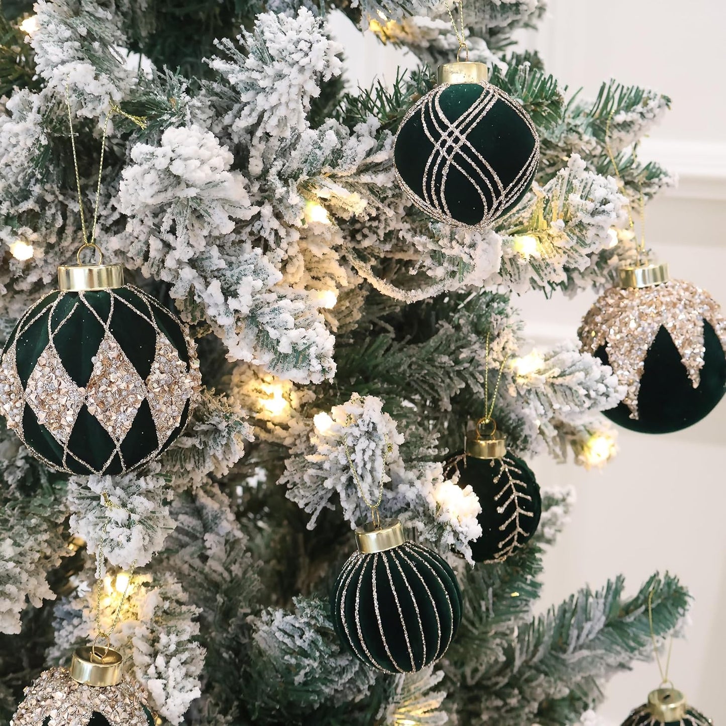 20PCS Velvet Ornaments for Christmas Tree, 2.36INCH Glitter Flocked Christmas Ornaments Decorations Balls Set Decor