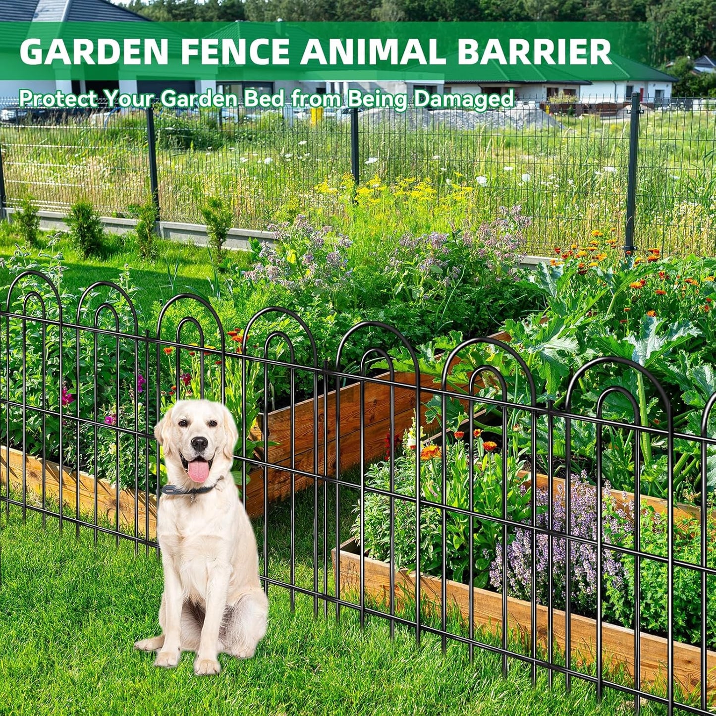 25 Panels Decorative Garden Fence, 32 in(H) X 50 ft(L) No Dig Dog Fence Outdoor for Yard, Rustproof Tall Metal Garden Fencing Animal Barrier with Ground Stakes, Temporary Fencing for Patio Outdoor