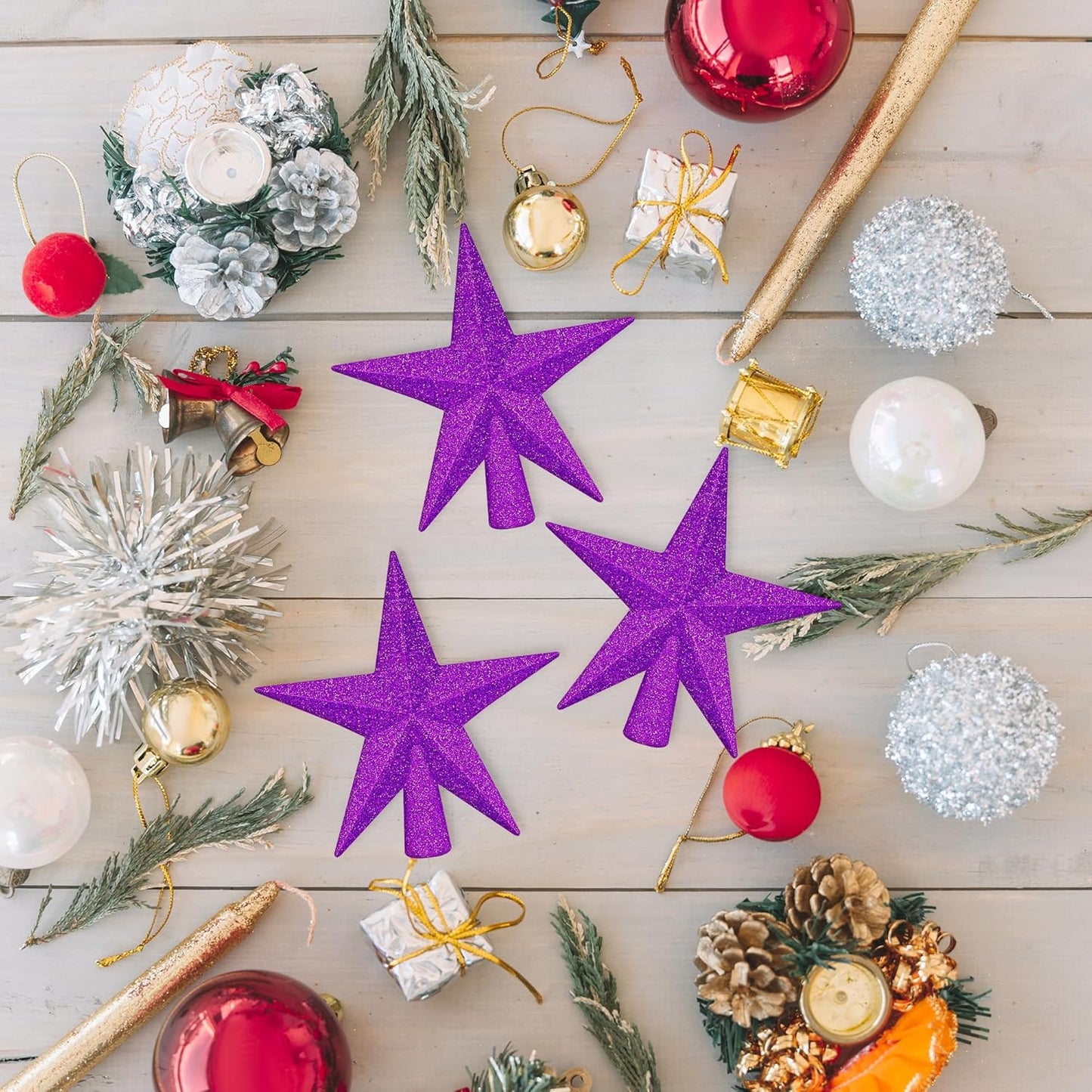 1PCS Christmas Tree Star Topper, Purple 4" Xmas Tree Topper Decorations, Glitter Shatterproof Mini Bethlehem Star Tree Decor, Waterproof Star Tree Topper for Christmas Holiday Indoor/Outdoor Ornament