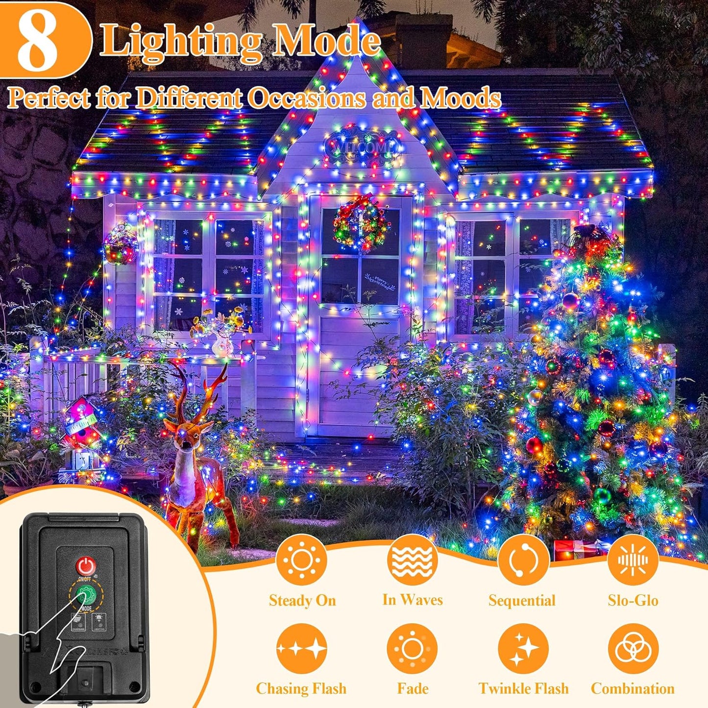 2 Pack Solar String Lights Total 240LED 80FT, IP67 Waterproof Solar Lights for Outside with 8 Modes, Upgraded Solar Panel Fairy Lights for Garden Party Wedding Decorations (Multicolor) …