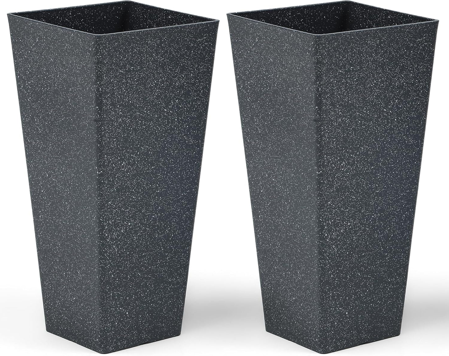 28" Large Tall Planters for Outdoor Plants, Set of 2 V-Shaped Planter Box with Black Terrazzo Look, Durable and Weather Resistant, Ideal or Garden, Patio, Porch or Home use.