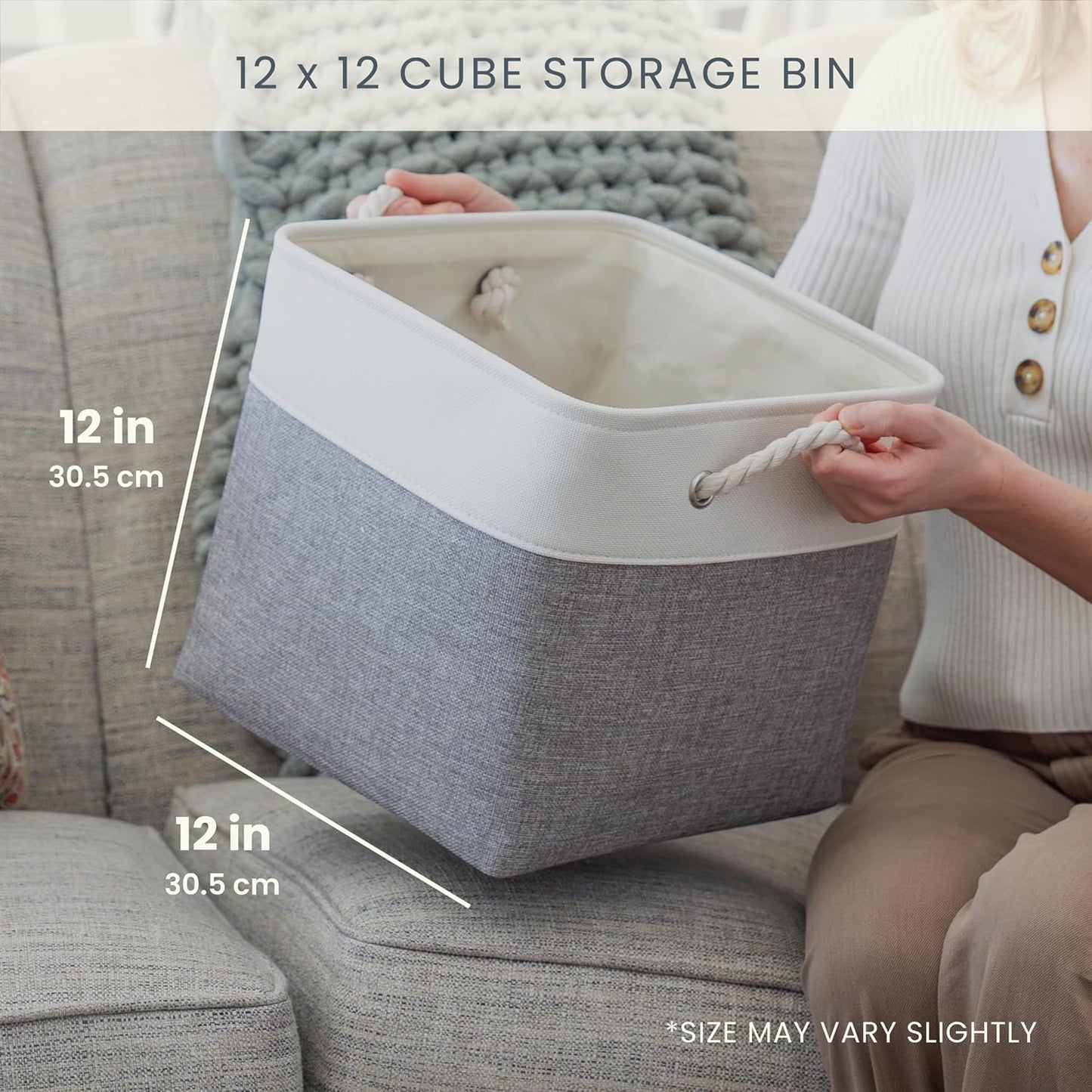 OrganiHaus 12x12 Cube Storage Bins 4 Pack, Foldable Cube Storage Organizer w/ Rope Handles, Collapsible Fabric Bins for Toys, Clothes & Closet Organization, Fabric Square Baskets - Navy Blue