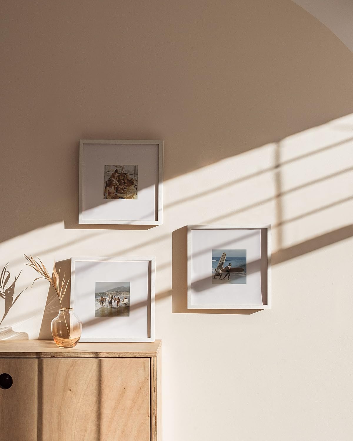 HAUS AND HUES Solid Oak Wood 10”x10” Picture Frames Matted to 5”x5” Set of 3-10x10 Square Picture Frames, 10 x 10 White Picture Frames, 10x10 Photo Gallery Wall Frame Set, Wooden Picture Frames