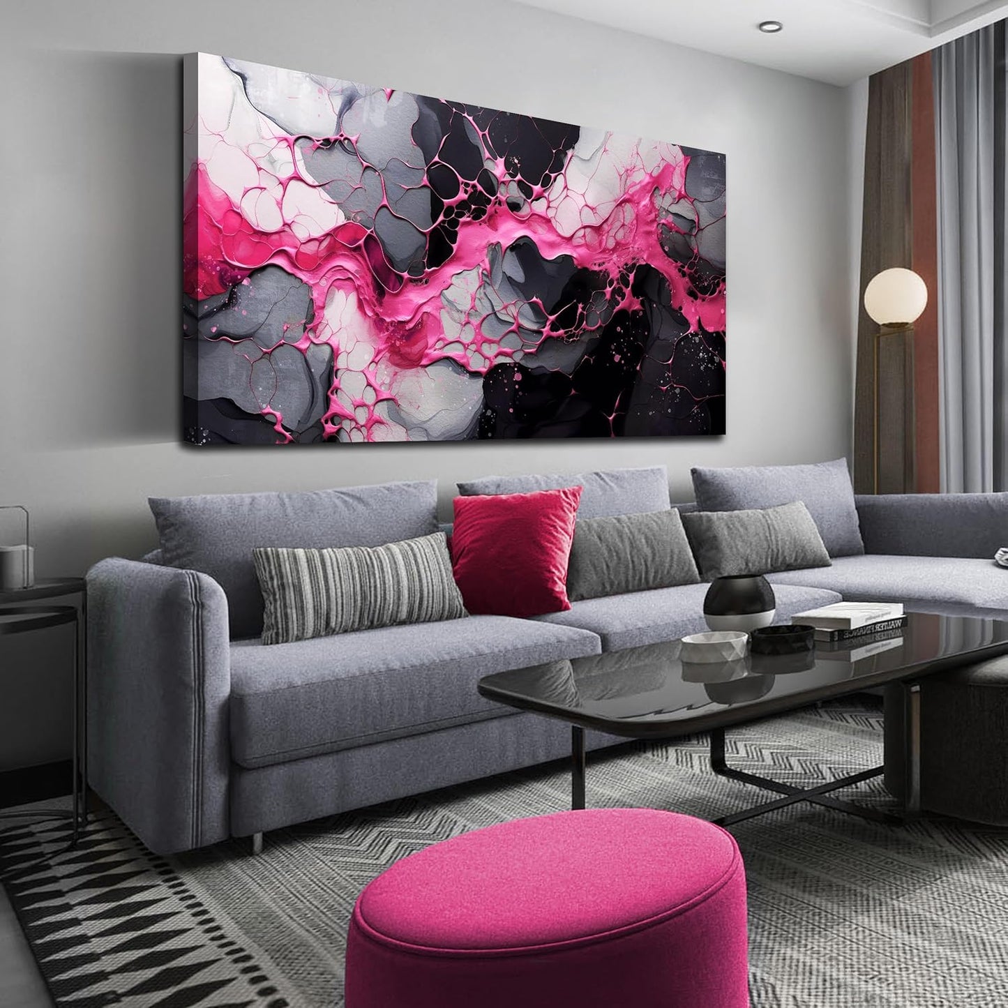 GUGIKA Pink Wall Art for Living Room, Abstract Canvas Wall Decor for Bedroom Decor, Modern Print Paintings, Size 24x48 Inches